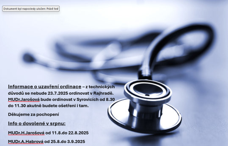 Informace o&nbsp;ordinačnídobě