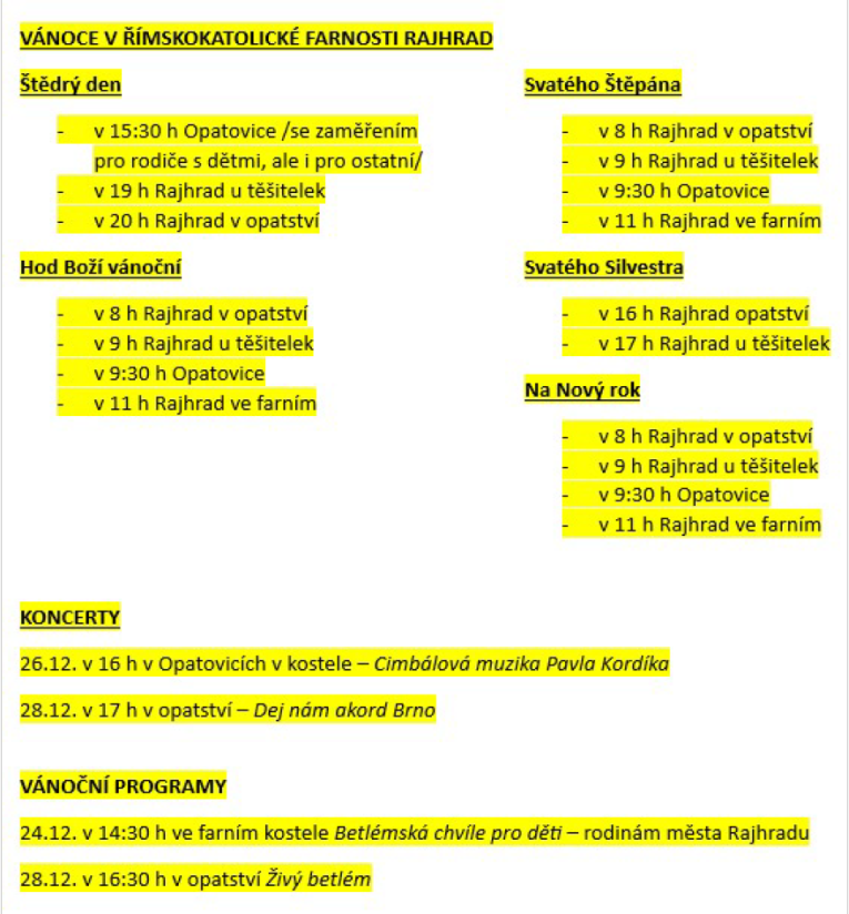 Vánoce v&nbsp;Římskokatolické farnosti Rajhrad