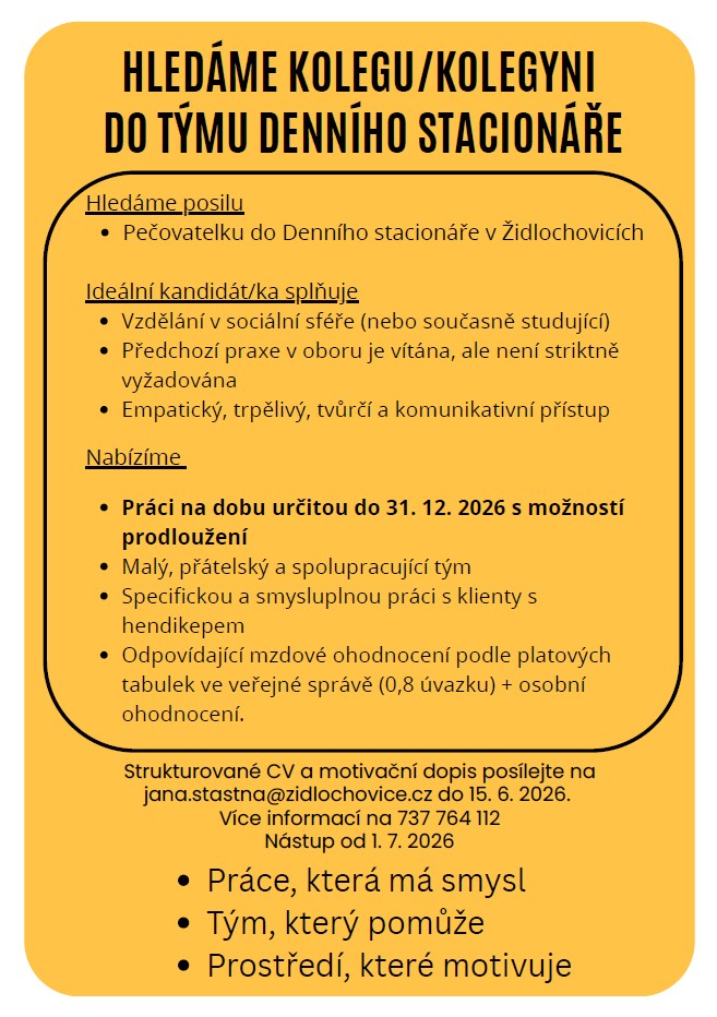 pečovatelka Denní stacionář Židlochovice