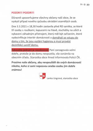 Mimořádné hlášení OÚ